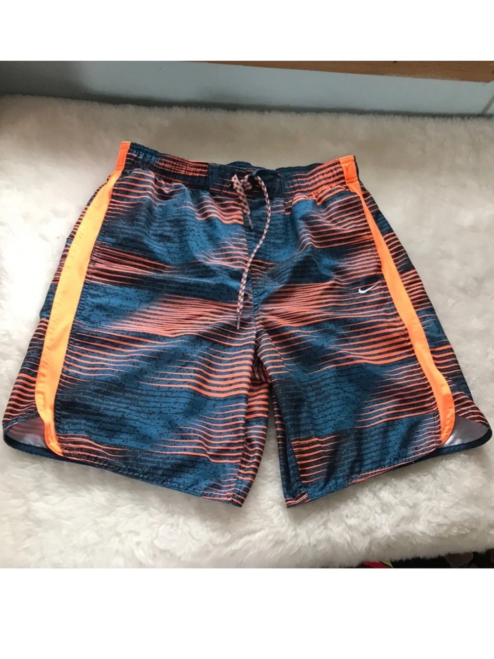 Nike teal orange modern stripe splatter board shorts L